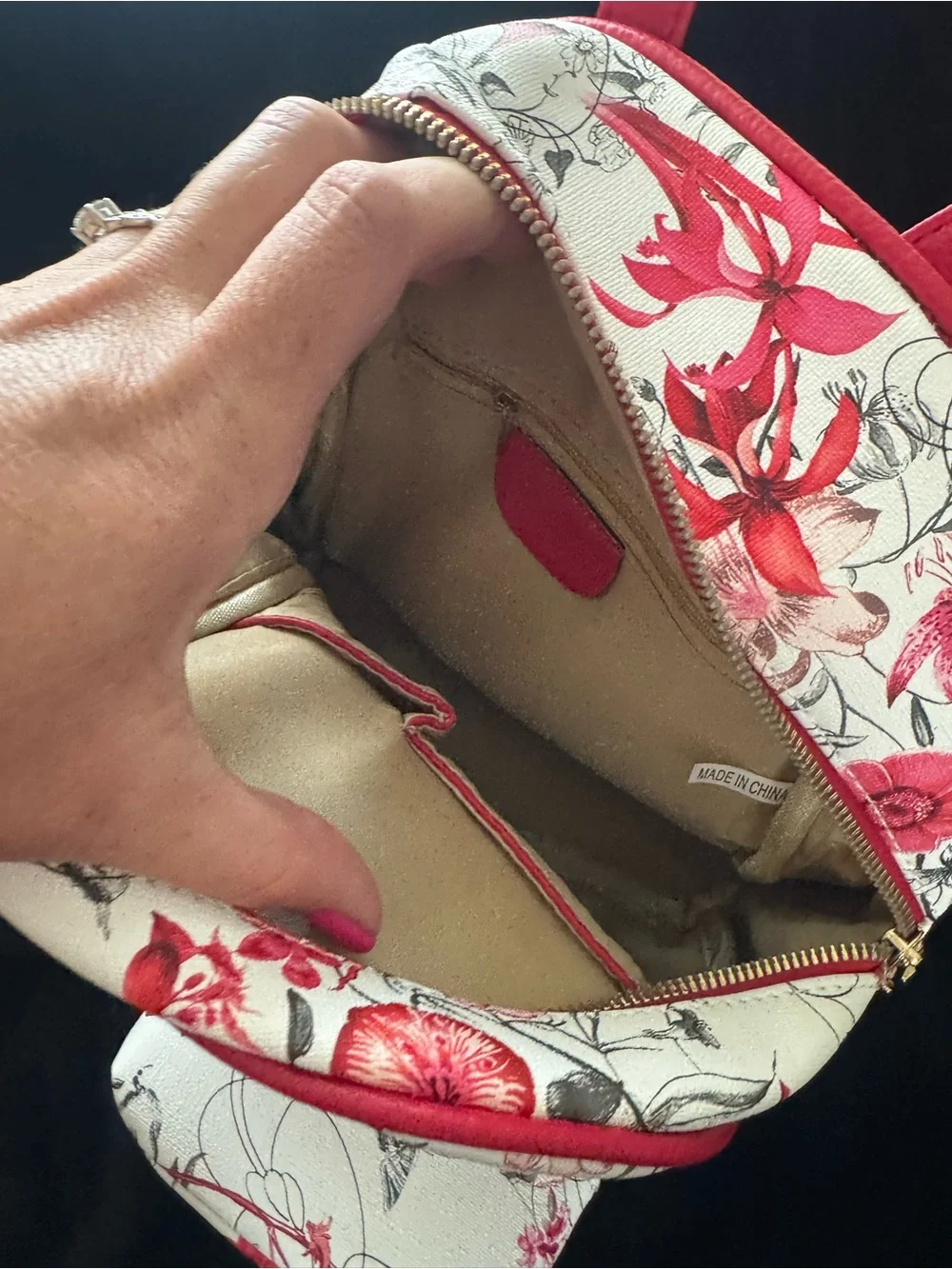 Floral Print White & Pink Mini Backpack with Matching Pouch vegan leather